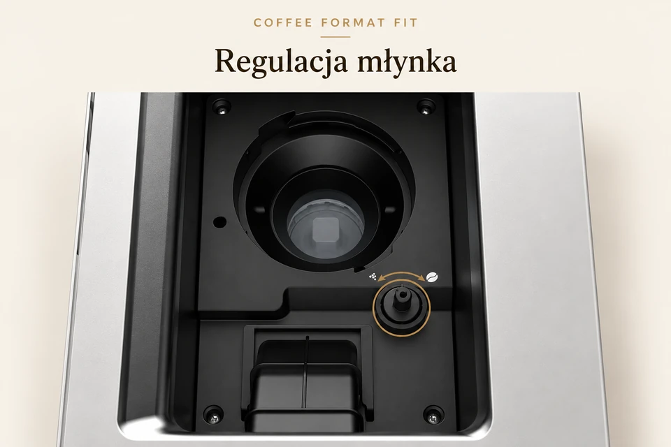 Regulacja młynka Coffee Format FIT — ilustracja z zaznaczonym pokrętłem