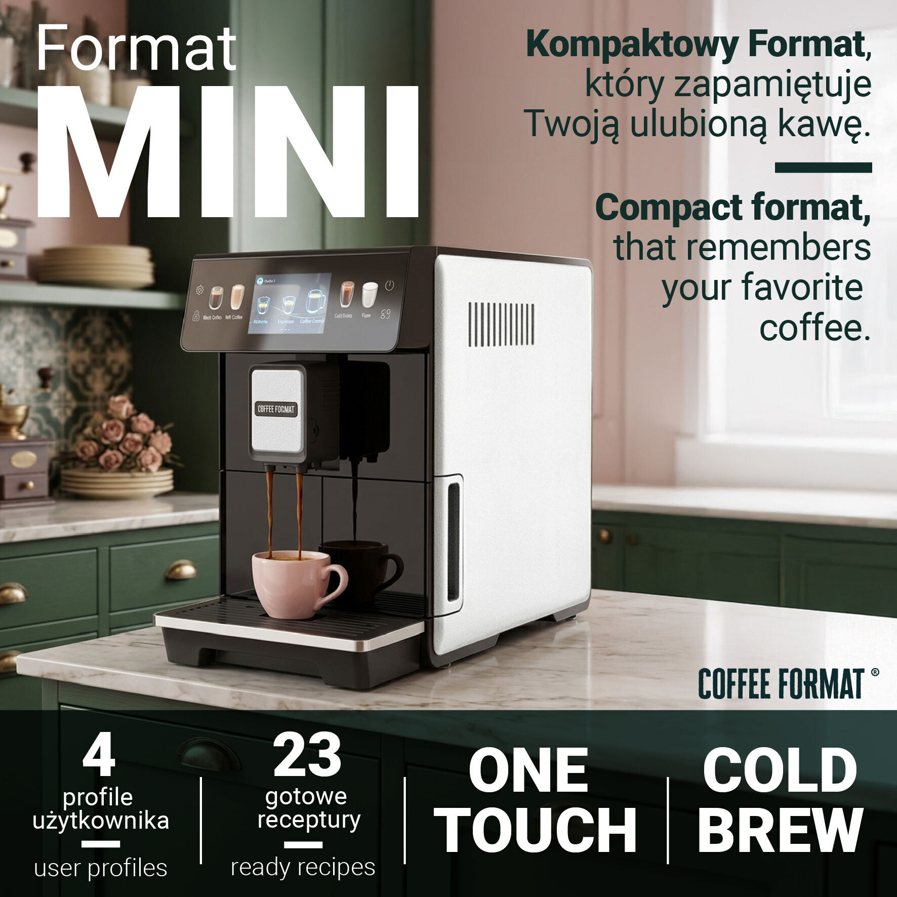 Coffee Format MINI White w kuchni — ilustracja producenta
